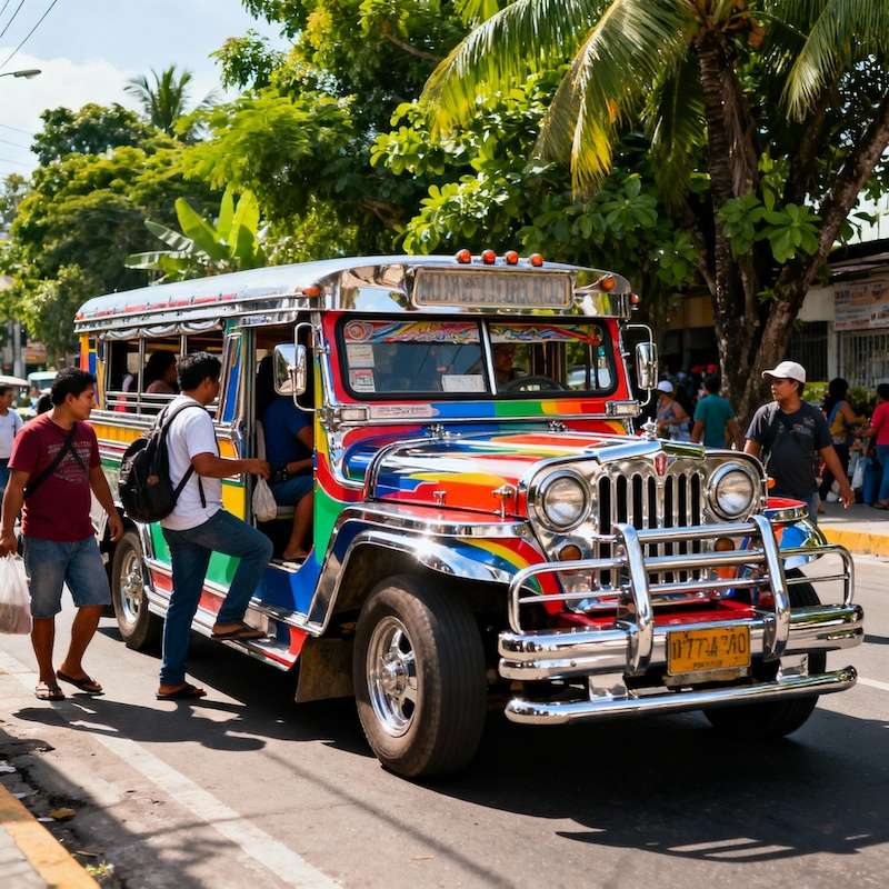 Traditional colorful jeepney public transportation in Philippines Manila