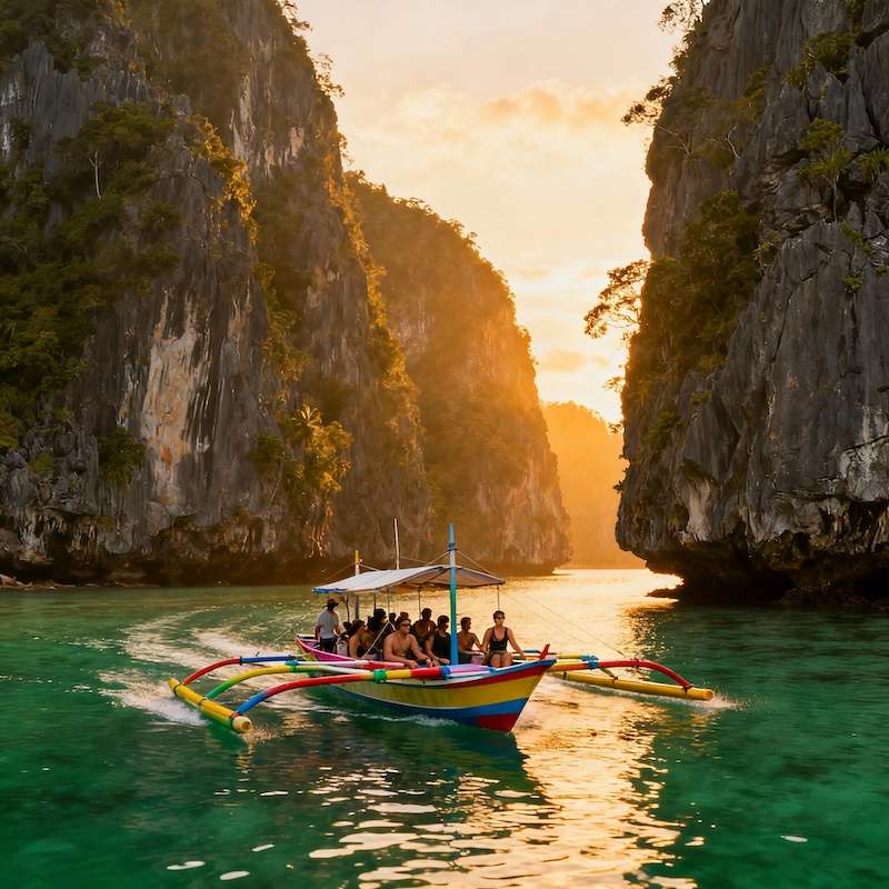 Island hopping boat tour in El Nido Philippines with limestone karst formations
